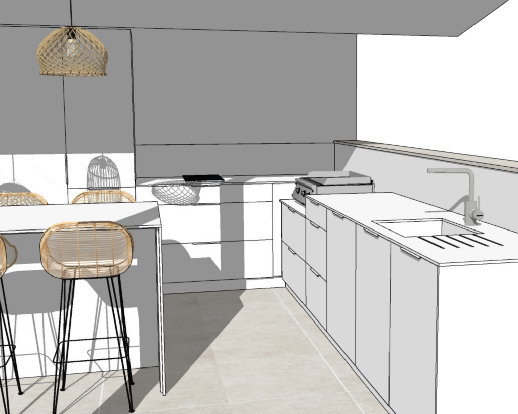 Vue 3D cuisine extérieure sur mesure